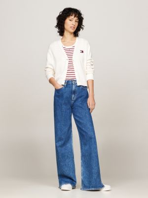 white badge boxy cardigan for women tommy jeans