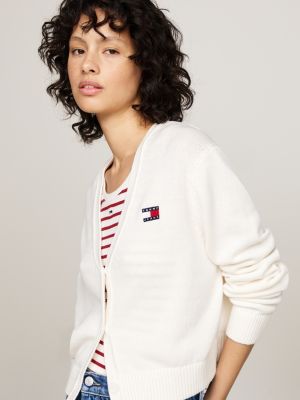 white badge boxy cardigan for women tommy jeans