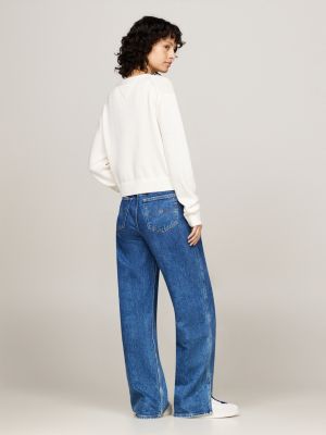 cárdigan de corte holgado con insignia blanco de mujeres tommy jeans