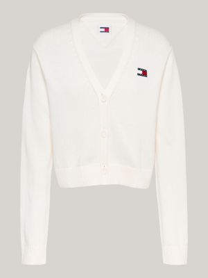 white badge boxy cardigan for women tommy jeans