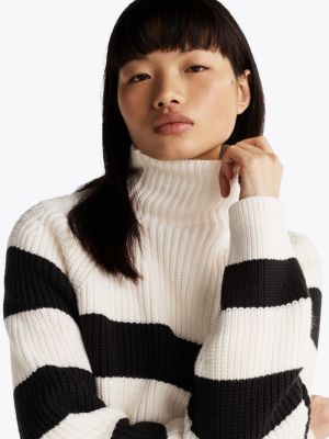 beige stripe mock turtleneck jumper for women tommy jeans