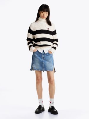 beige stripe mock turtleneck jumper for women tommy jeans