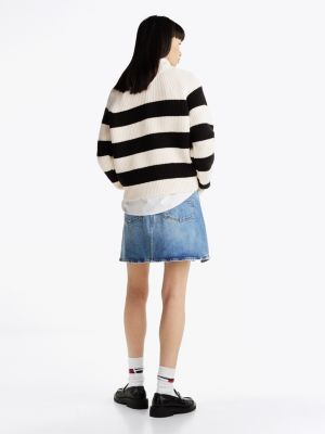 beige stripe mock turtleneck jumper for women tommy jeans