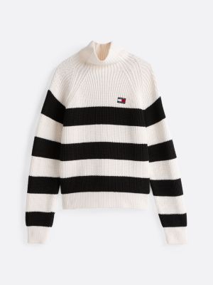 beige stripe mock turtleneck jumper for women tommy jeans