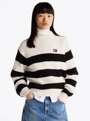 beige stripe mock turtleneck jumper for women tommy jeans