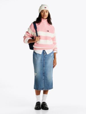 pink stripe mock turtleneck jumper for women tommy jeans