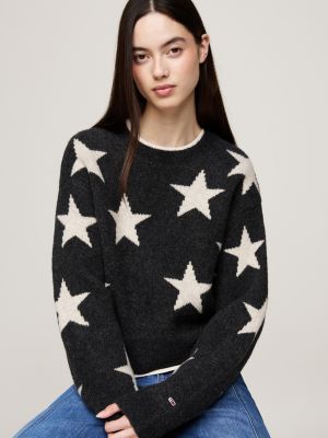 pull boxy à motif étoiles en tricot noir pour femmes tommy jeans