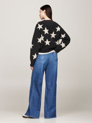 pull boxy à motif étoiles en tricot noir pour femmes tommy jeans