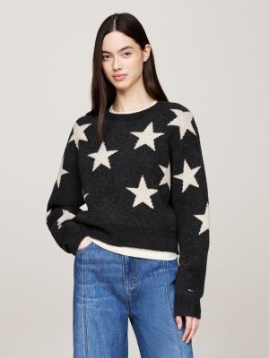 schwarz boxy fit strickpullover mit sternen für damen - tommy jeans