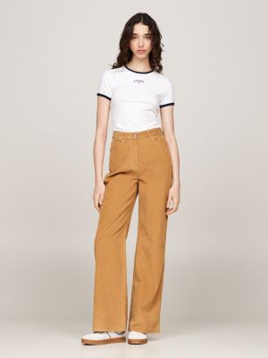 brown fine corduroy wide leg trousers for women tommy jeans