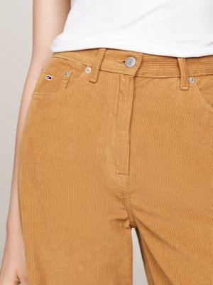 brown fine corduroy wide leg trousers for women tommy jeans