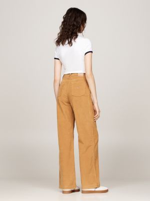 brown fine corduroy wide leg trousers for women tommy jeans