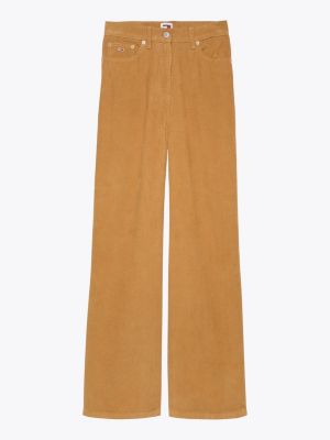 brown fine corduroy wide leg trousers for women tommy jeans