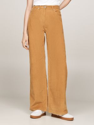 brown fine corduroy wide leg trousers for women tommy jeans