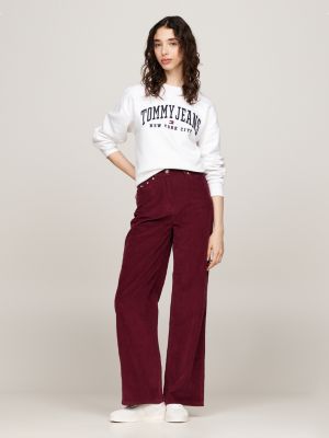 red fine corduroy wide leg trousers for women tommy jeans