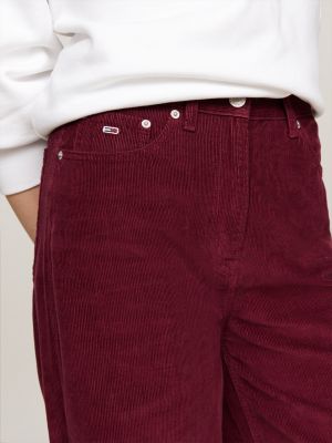 red fine corduroy wide leg trousers for women tommy jeans