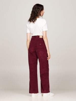 red fine corduroy wide leg trousers for women tommy jeans