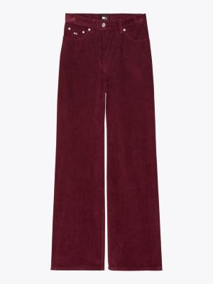 red fine corduroy wide leg trousers for women tommy jeans