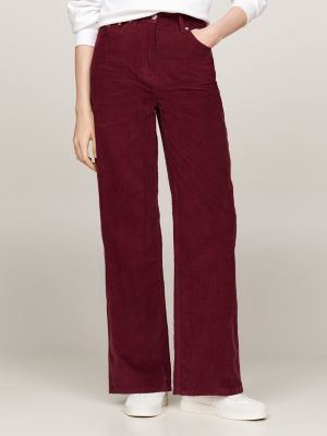 red fine corduroy wide leg trousers for women tommy jeans