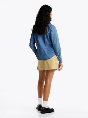 blue regular fit western denim shirt for women tommy jeans