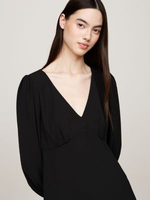 black v-neck fit and flare mini dress for women tommy jeans