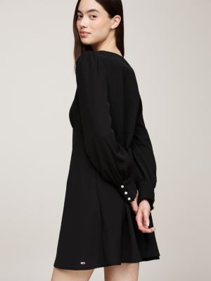 robe courte moulante et évasée à col en v noir pour femmes tommy jeans