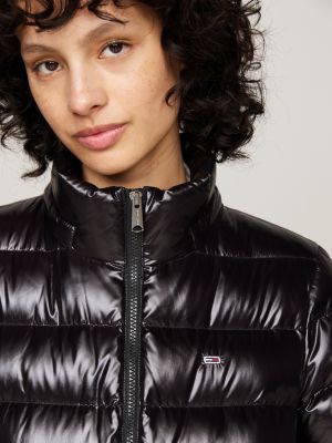 black faux fur hood down puffer jacket for women tommy jeans