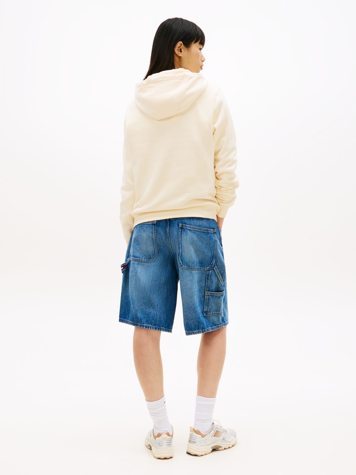 Flag Embroidery Fleece Drawstring Hoody — Beige