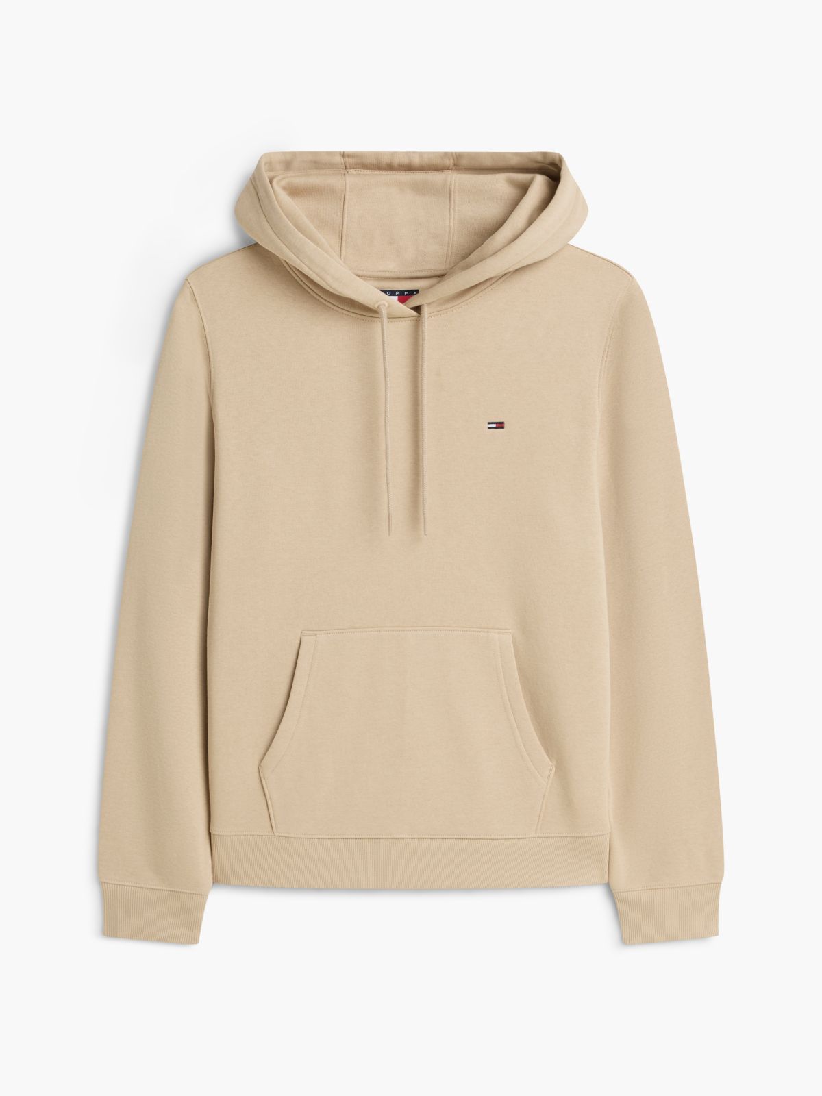 Flag Embroidery Fleece Drawstring Hoody — Beige
