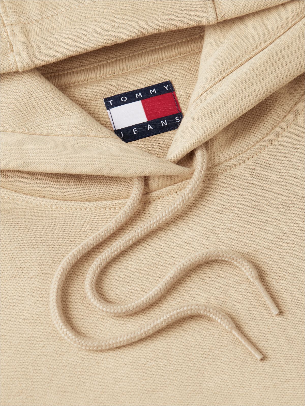 Flag Embroidery Fleece Drawstring Hoody — Beige