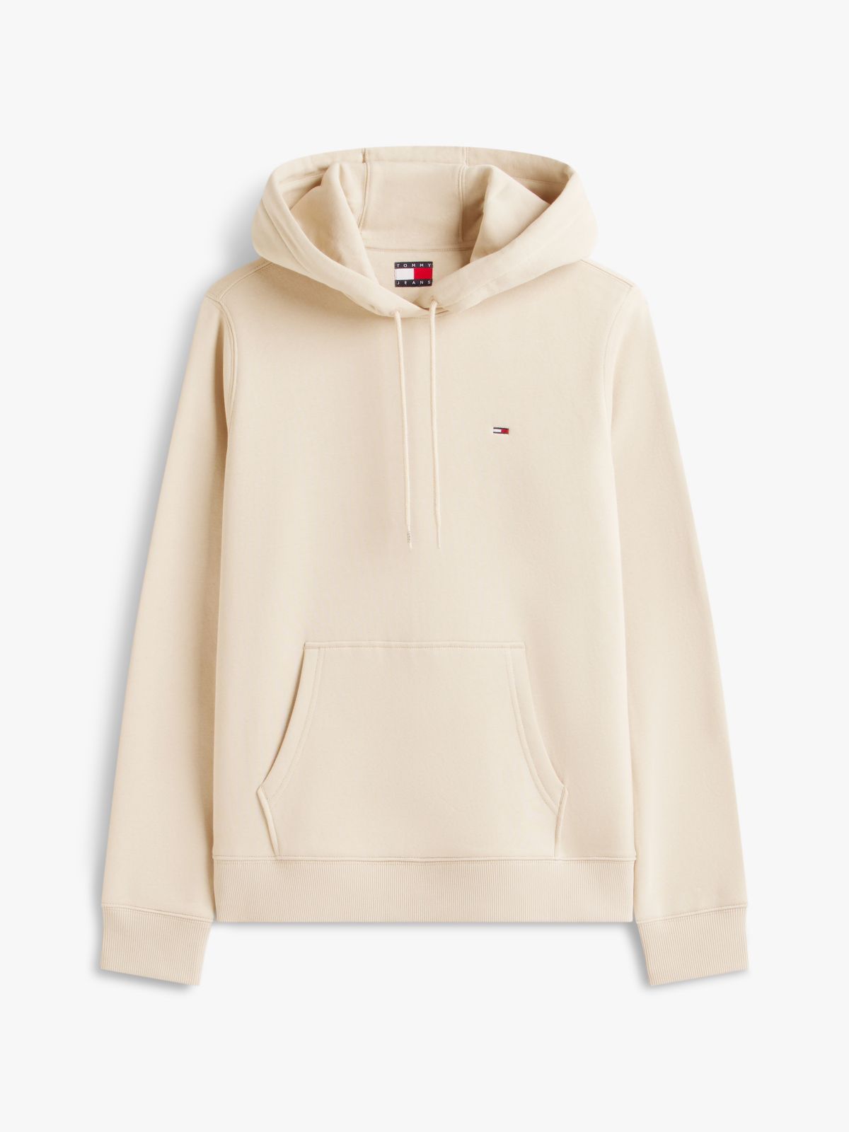 Flag Embroidery Fleece Drawstring Hoody — Beige