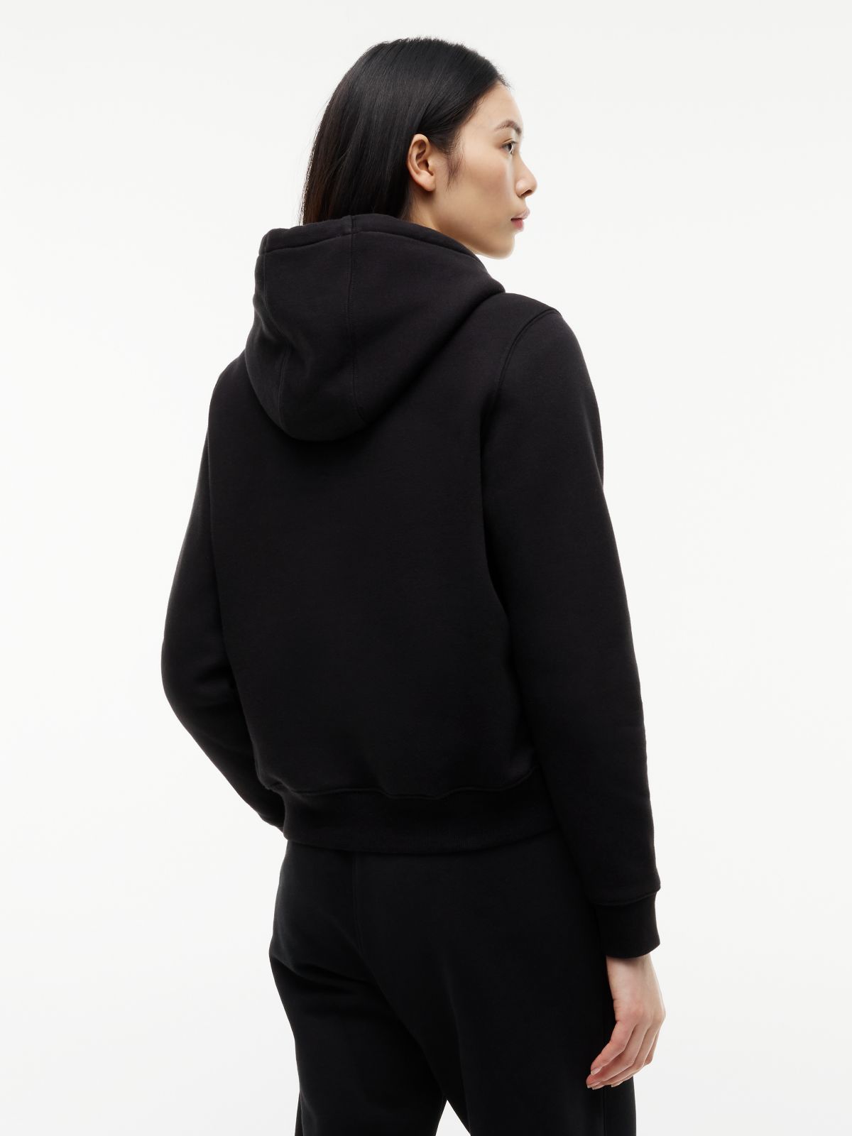 Flag Embroidery Fleece Drawstring Hoody — Black