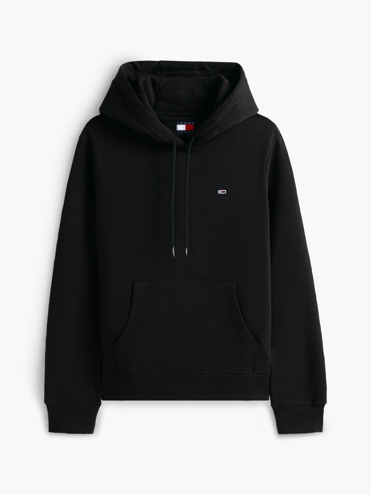 Flag Embroidery Fleece Drawstring Hoody — Black