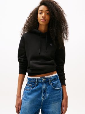 black hoodie mit flag-patch für damen - tommy jeans