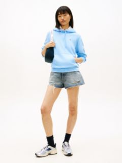 Flag Embroidery Fleece Drawstring Hoody — Blue 3