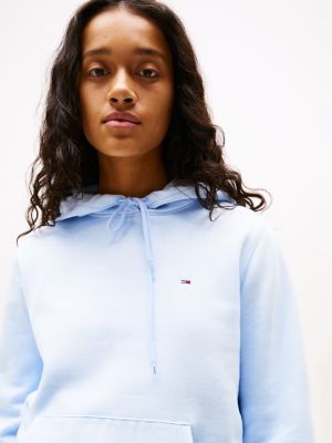 niebieski bluza z kapturem z troczkami i flagą dla kobiety - tommy jeans