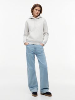 Flag Embroidery Fleece Drawstring Hoody — Grey 2