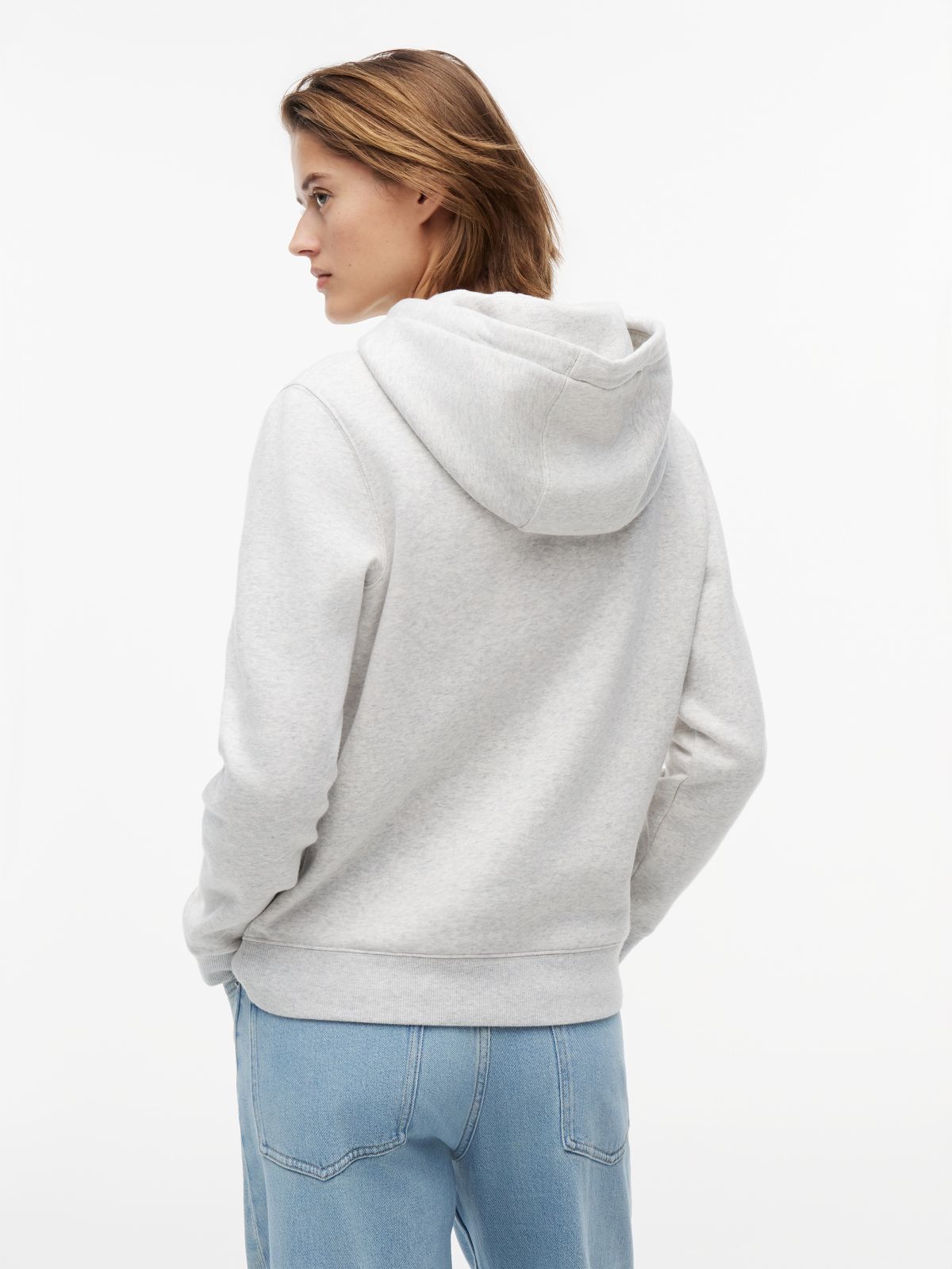Flag Embroidery Fleece Drawstring Hoody — Grey
