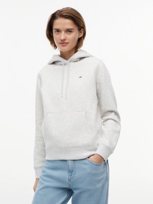 grey fleece-hoodie mit flag-stickerei und tunnelzug für damen - tommy jeans
