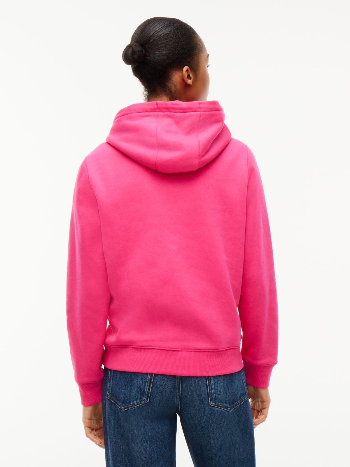 Flag Embroidery Fleece Drawstring Hoody — Pink