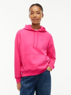 pink brushed fleece drawstring hoody for women tommy jeans