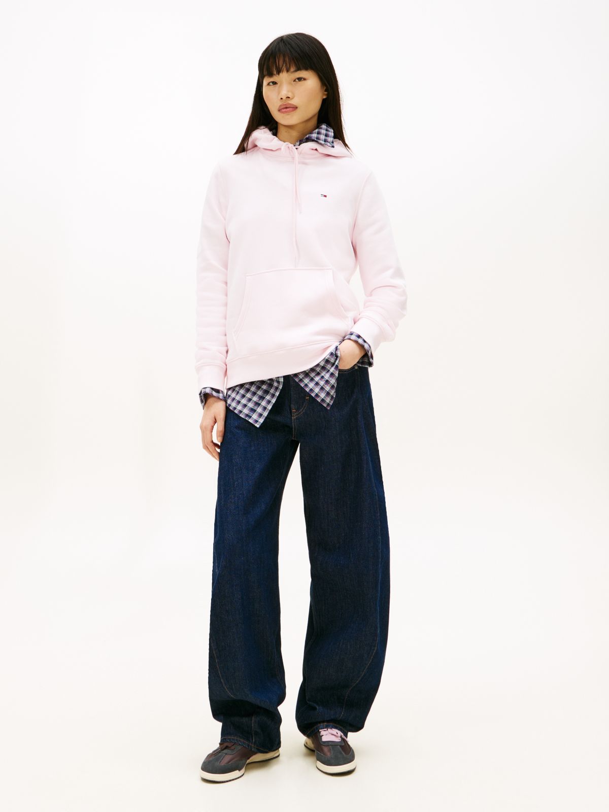Flag Embroidery Fleece Drawstring Hoody — Pink