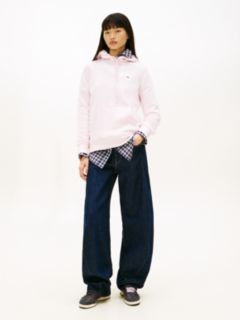 Flag Embroidery Fleece Drawstring Hoody — Pink 3