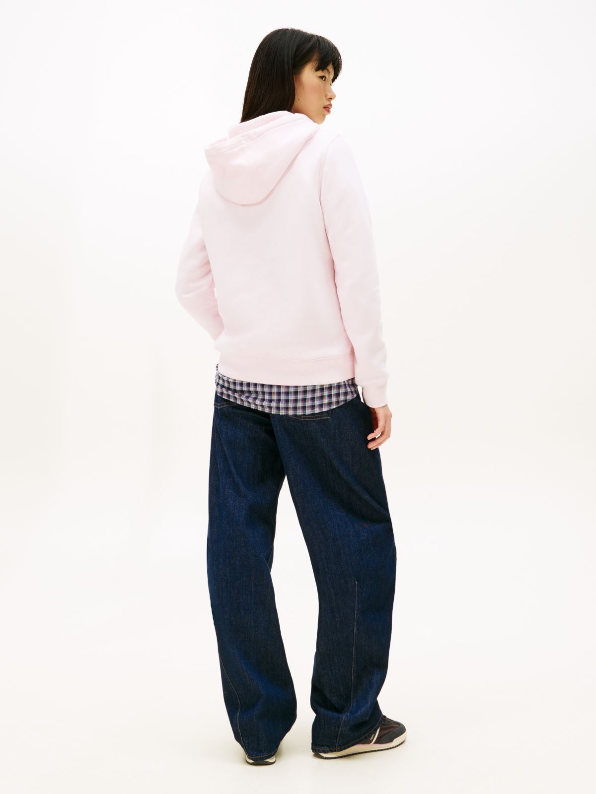 Flag Embroidery Fleece Drawstring Hoody — Pink