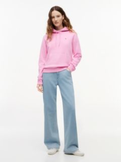 Flag Embroidery Fleece Drawstring Hoody — Pink 2