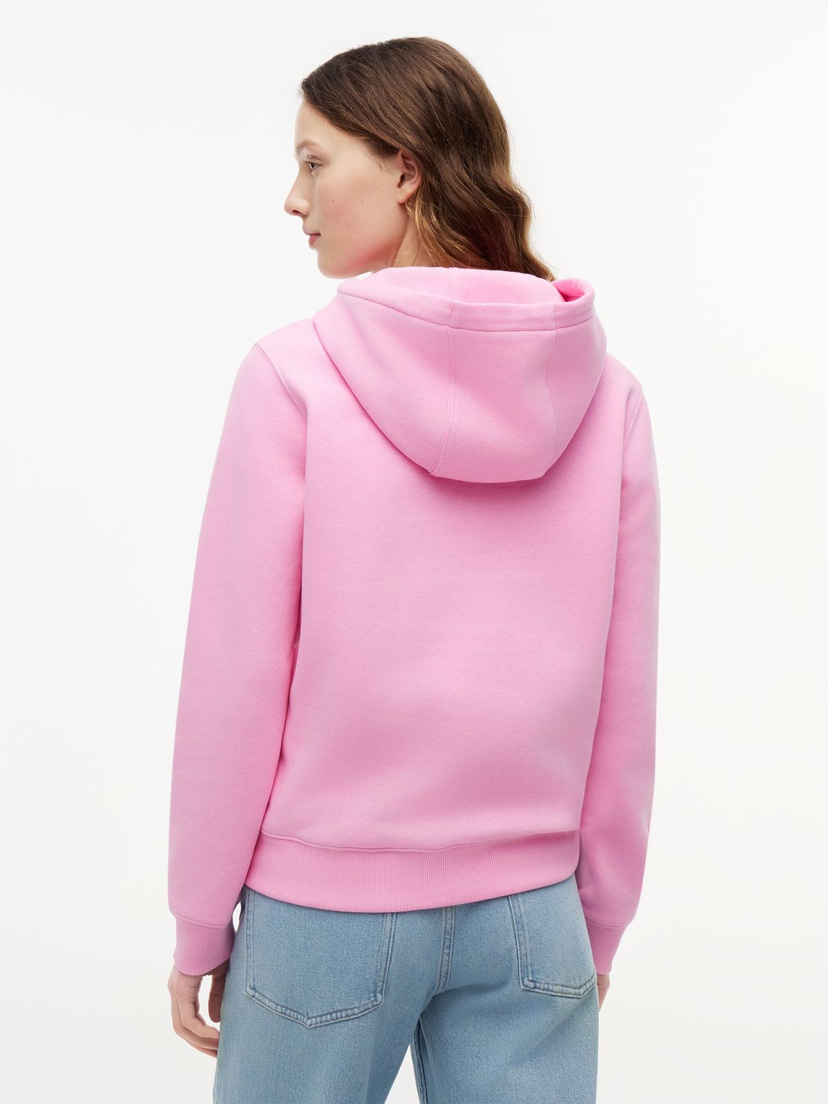 Flag Embroidery Fleece Drawstring Hoody — Pink