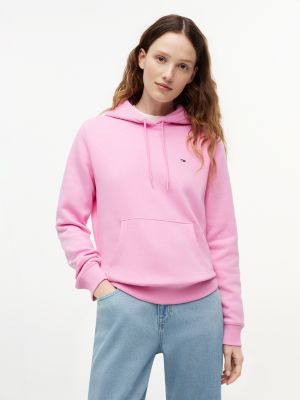 pink flag embroidery fleece drawstring hoody for women tommy jeans