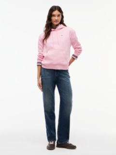 Flag Embroidery Fleece Drawstring Hoody — Pink 2