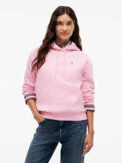 Flag Embroidery Fleece Drawstring Hoody — Pink 1