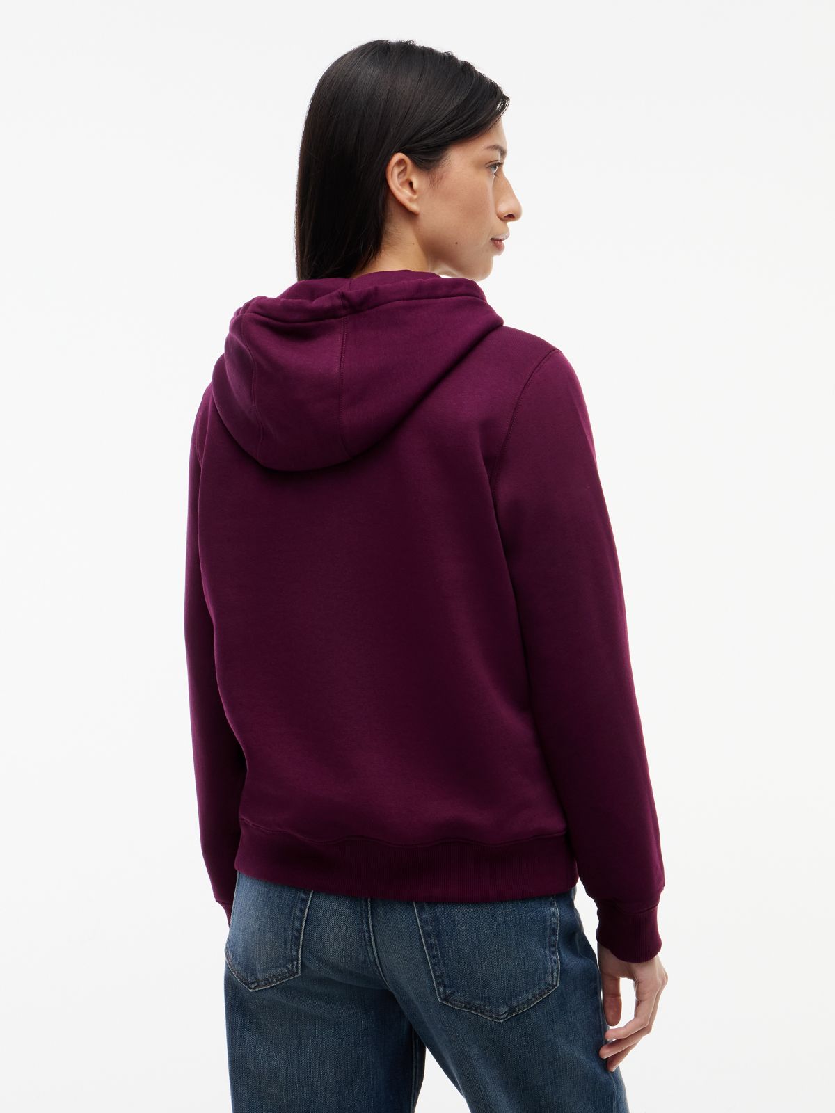 Flag Embroidery Fleece Drawstring Hoody — Purple